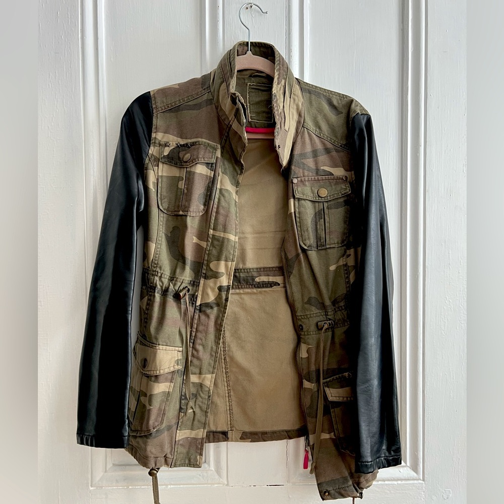 Faux Leather & Camo Coat